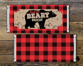 Birthday Candy Bar Wrapper – lumberjack, bear  – Party Favors- shower favor, printable, lumberjack baby shower, woodland, birthday favor