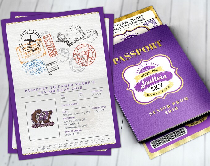 Southern, Tuscan,Prom,PASSPORT and TICKET invitation, Birthday party invitation- travel theme, wedding, homecoming, digital files