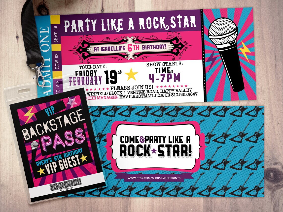 Pop Star Rock Star Concert Ticket Birthday Party Invitation - Etsy