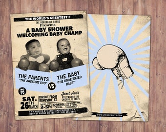 Boxing baby shower invitation, boxing birthday invitation, boxing, baby boy, gender reveal, knock out party, retro, vintage