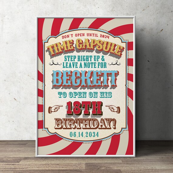 Time Capsule, Carnival Party - Circus Party - Favor Table Sign, Customized Printable - Vintage circus- Vintage Carnival - First birthday Il_570xn