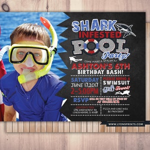 Pool party invitation - Shark invitation for pool party -  shark invitation - Shark infested pool party birthday, Swimming, Pool Party, Jaws