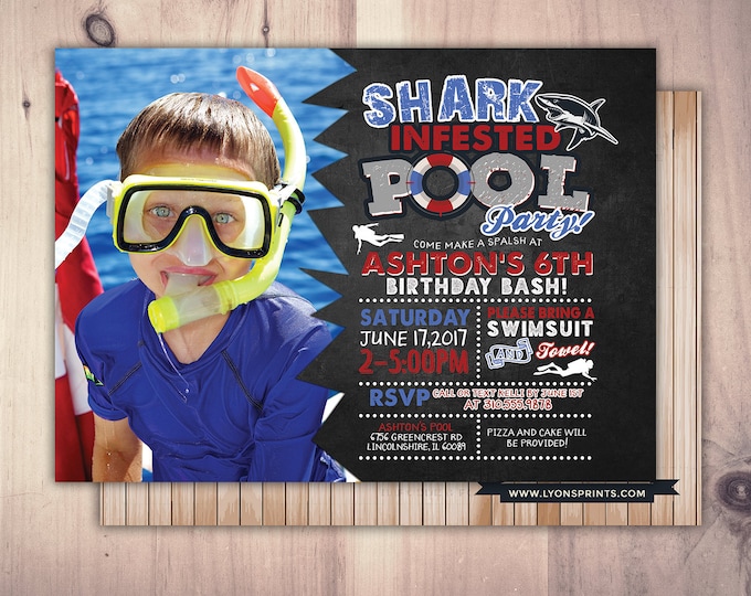Shark Pool Party Invitation – Personalized Birthday Bash (Digital File)