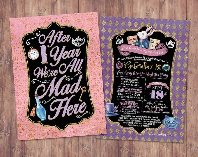 Tea Party, Wonderland Invitation, Birthday Invitation, through the looking glass, wonderland, baby shower