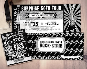 ROCK STAR concert ticket birthday party invitation- Music invitation- printable, rockstar party, pop star, karaoke party, hip hop, invite