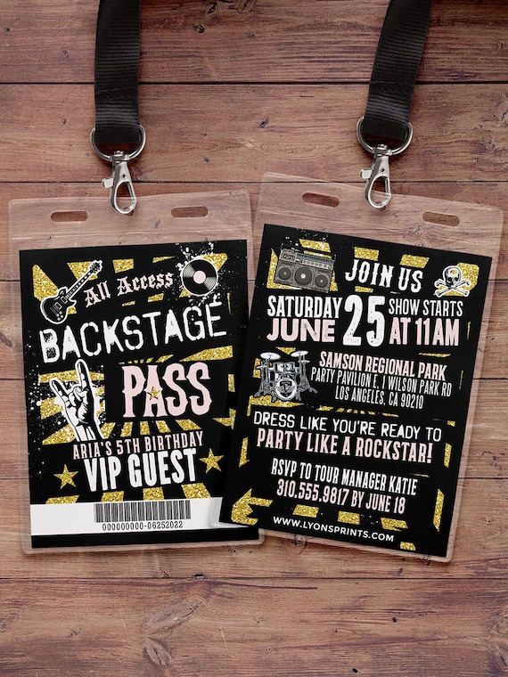 Punk Rock, VIP PASS, backstage pass, Vip invitation, birthday, pop star, rock star birthday, roller-skate party VIP, 80s, Digital files Il_570xn
