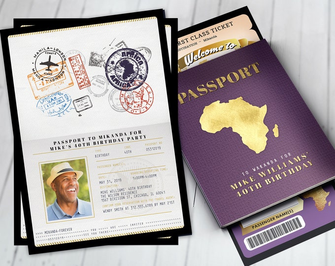 Passport and ticket Birthday invitation, Wakanda, Africa Passport, African Birthday, African Birthday, Panther, Digital files only