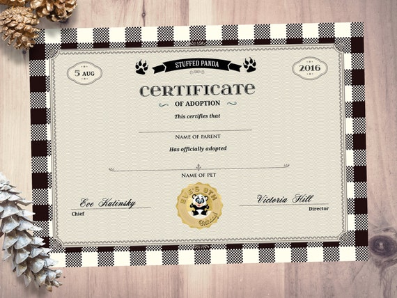 Panda bear, Lumberjack, woodland, party favor, stuffed animal adoption certificate, Buffalo Plaid, Woodland,Rustic,Bear, Printable file Il_570xn