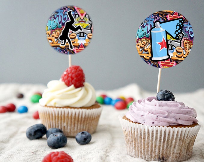 Cupcake toppers, Fresh Prince, Birthday, Baby Shower, Hip Hop, Swagger, 90s, Graffiti, Digital files ,90s party, HipHop party decor, hip hop