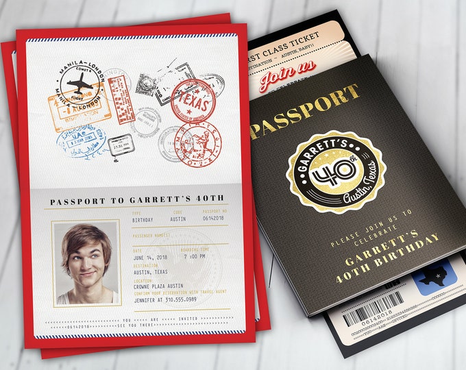 PASSPORT and TICKET birthday invitation, travel birthday party invitation, Austin, Texas, Lone star, Digital files only, Texas theme
