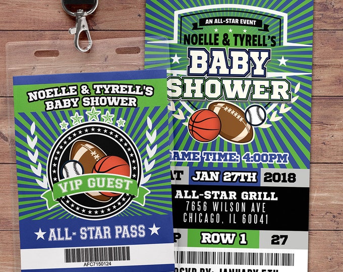 Football ticket Invitation, Baby Shower, All Star Birthday, VIP pass, sports birthday, Bar Mitzvah, football, Co-ed shower, sports theme