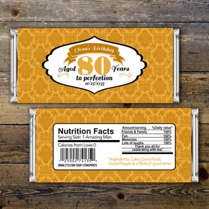 Birthday Candy Bar Wrappers Gold, Silver Adult Milestone Favors 30th, 40th, 50th, 60th, 70th, 80th Any Age, vintage, party favor, gift image 3