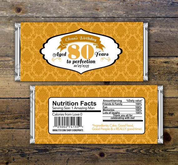 Birthday Candy Bar Wrappers 60th aged to perfection 80th Any Age 50th 70th 40th Silver Adult Milestone Favors 30th Gold vintage