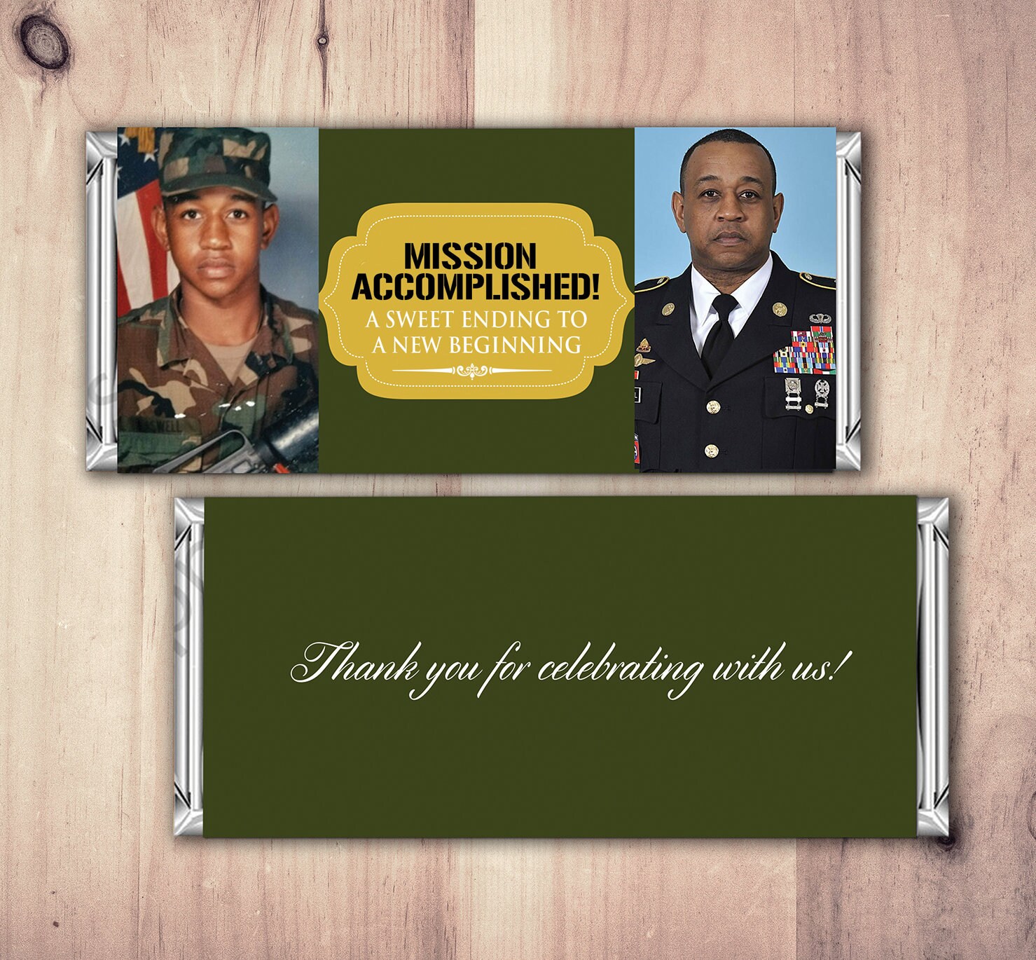 Military Retirement Candy Bar Wrapper, Candy Bar, retirement party, party favor, thank you,Army, Navy, Marines, Soldier, Digital file