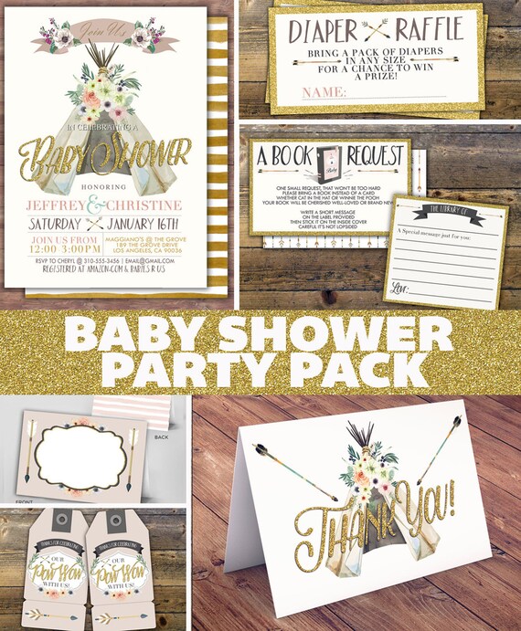 Party Pack,TEEPEE Baby Shower Invitation, Baby shower Invite, aztec, baby shower invite, invitation, arrow, pow wow, BOHO, Tribal Il_570xn