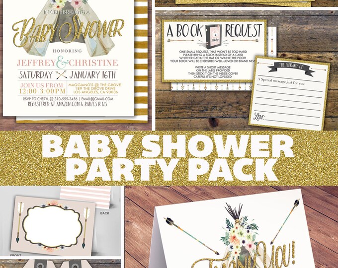 Party Pack,TEEPEE Baby Shower Invitation, Baby shower Invite, aztec, baby shower invite, invitation, arrow, pow wow, BOHO, Tribal