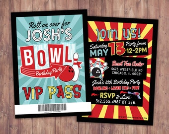 Bowling Invitation - Bowling Birthday Party Invite - Laser tag invitation, Bowling, girl bowling, VIP pass, retro bowling, bowling, Strike
