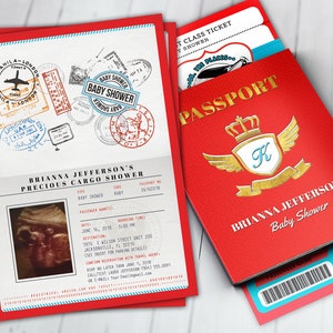 PASSPORT and TICKET baby shower invitation, vintage airplane, travel theme, Precious Cargo, time flies, airplane invite, Digital files only