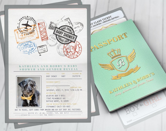 PASSPORT and TICKET baby shower invitation! Coed baby shower invitation- travel, Digital files Only- couples baby shower, gender reveal