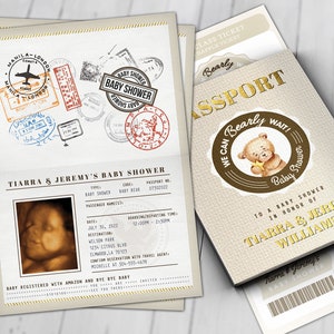 Teddy Bear Baby Shower Uitnodiging, we kunnen Bearly wachten, Bearly Wait Baby Shower Uitnodiging, paspoort uitnodiging