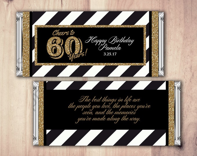 ANY AGE, Birthday, Candy Bar Wrappers - Gold, Silver Cheers, 30th, 40th, 50th, 60th, 70th, 80th Any Age, aged to perfection, printable