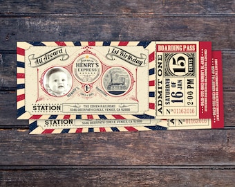 Vintage Train Ticket Invitation,Vintage Train invitation - Train ticket invitation for birthday party - Choo Choo train