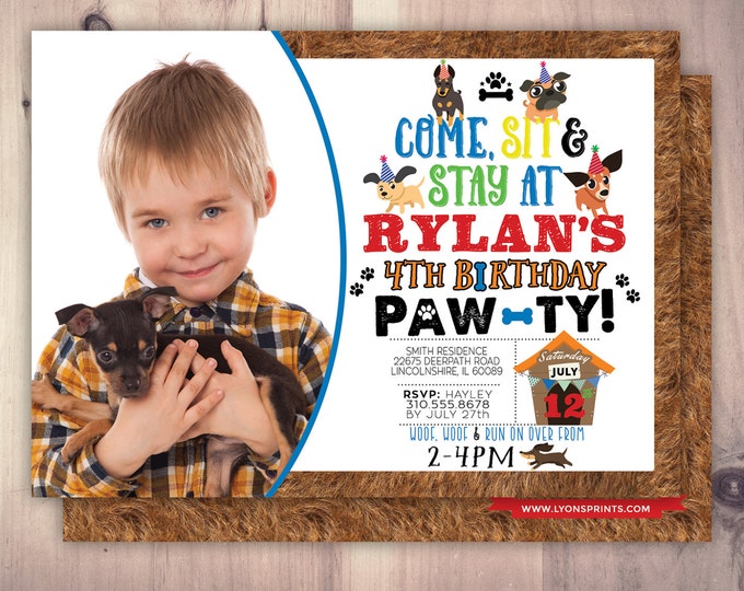 Puppy Party Invitation - Puppy Paw-ty - Paw party, birthday, baby shower, puppy adoption, sit & Stay pawty, Dog birthday, puppy birthday