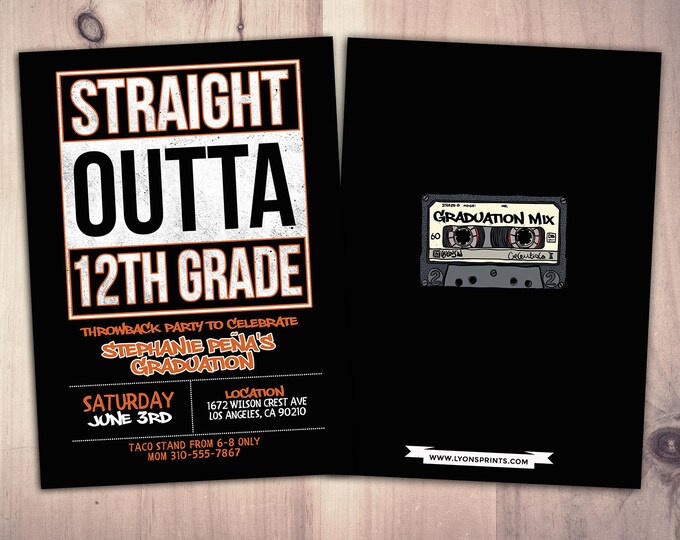 Straight outta, graduation party, Hip Hop, 90s party, birthday invitation, 8th grade grad, Graffiti, birthday, graduation, digital files