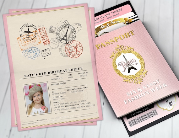 PASSPORT and TICKET, Sweet 16, Quinceanera invitation Girl birthday party, travel birthday party invitation- Paris, Digital files only Il_570xn