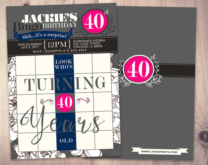 BINGO card birthday invitation, surprise party, 30th, 40th, 50th, 60th, 70th, party game