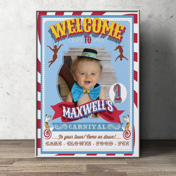 Carnival Party - Circus Party - Welcome Poster Sign with Photo - Customized Printable - Vintage circus- Vintage Carnival - Digital file only Il_570xn