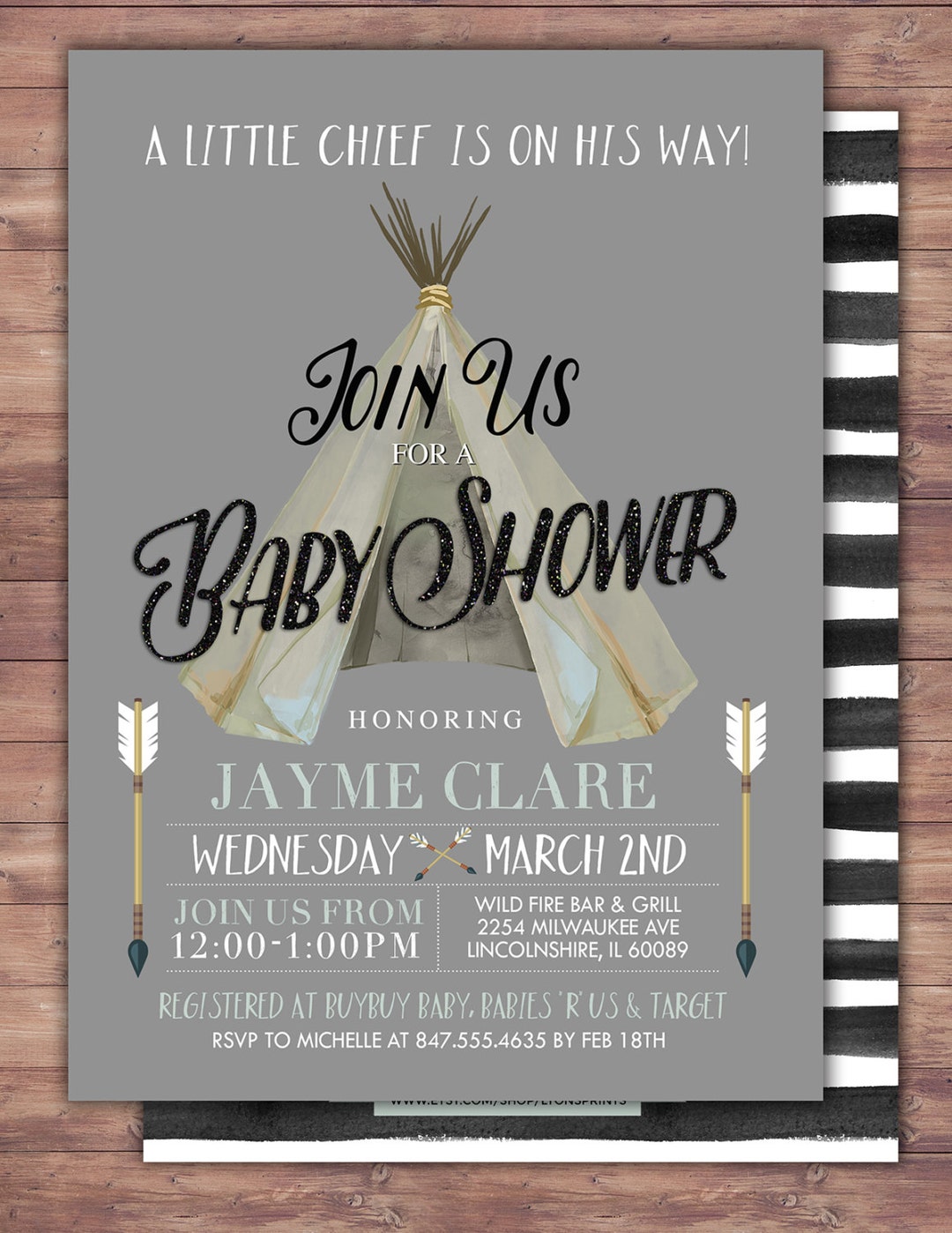 TEEPEE Baby Shower Invitation, Indian Baby Shower Invite, Aztec Baby