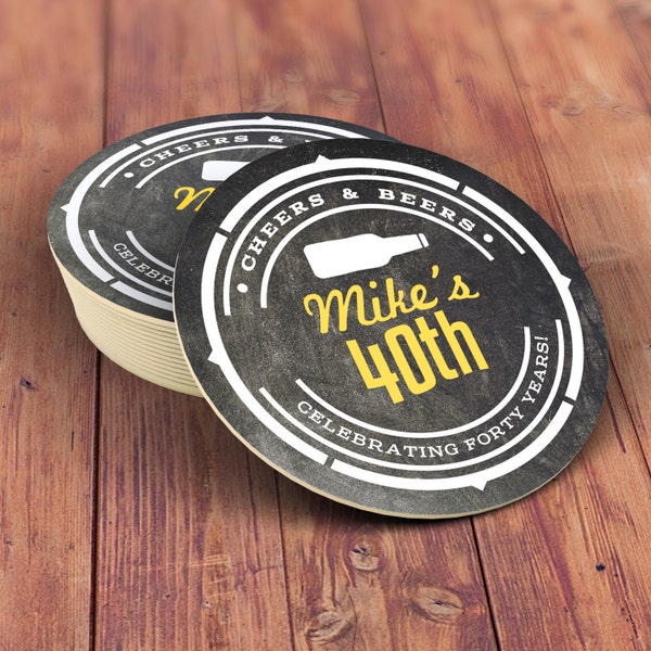 Digital logo file, Coaster, Cheers and Beers invitation, beer, 21st, 30th, 40th, 50th, 60th, 70th, Birthday Party, Surprise party, Milestone