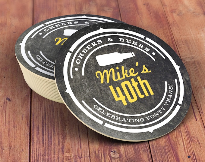 Digital logo file, Coaster, Cheers and Beers invitation, beer, 21st, 30th, 40th, 50th, 60th, 70th, Birthday Party, Surprise party, Milestone