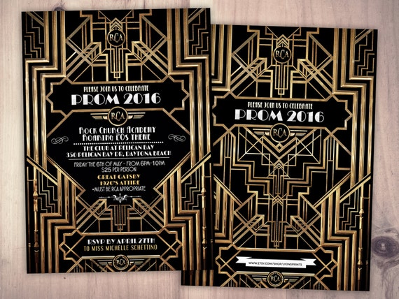 Great Gatsby Prom Invitation Roaring 20 S Hollywood Film Theme