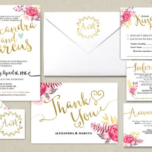 Floral, rustic, BOHO, Wedding Invitation Printable, Kraft,Wedding Invitation Suite, RSVP, monogram, info card, hand lettered typography