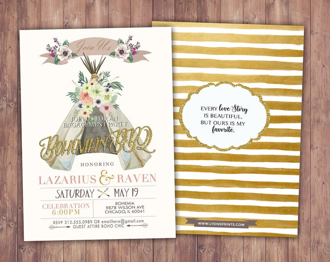 Bohemian, engagement shower, Happily ever after invitation, BOHO wedding shower Invitation, couples shower,wedding, bridal shower invitation