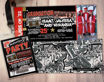 HipHop invitation, 90s party, graduation party invitation, rockstar birthday invitation, VIP pass, ticket invitation, 90s invitation, hiphop