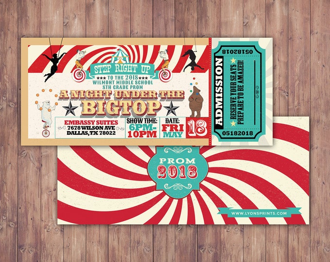 CIRCUS party prom Invitation- Carnival invitation-prom invitation- graduation party invitation-school dance invitation, prom invitation