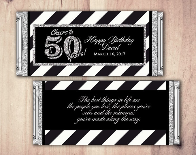 ANY AGE, Birthday, Candy Bar Wrappers - Gold, Silver Cheers, 30th, 40th, 50th, 60th, 70th, 80th Any Age, aged to perfection, printable