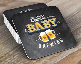 Digital logo file  Baby is brewing, Coed baby shower invitation, Beer baby shower, couples baby shower,  BBQ, party, Coaster