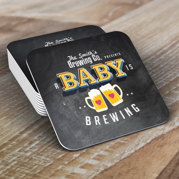 Digital logo file  Baby is brewing, Coed baby shower invitation, Beer baby shower, couples baby shower,  BBQ, party, Coaster