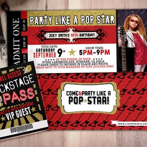 Pop star, Rock Star concert ticket birthday party invitation- Music invitation- printable, rockstar party, pop star, karaoke party,