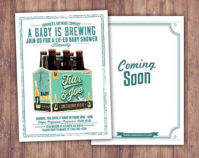 Coed baby shower invitation- Beer baby shower invitation- couples baby shower - girl baby shower - boy baby shower, baby is brewing,BBQ