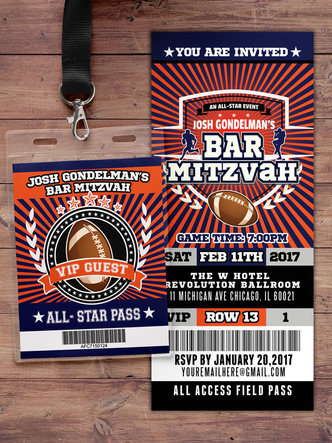 Football ticket Invitation // All Star Birthday // VIP pass,, Super Bowl Party, sports birthday, ticket invite, Bar Mitzvah, football