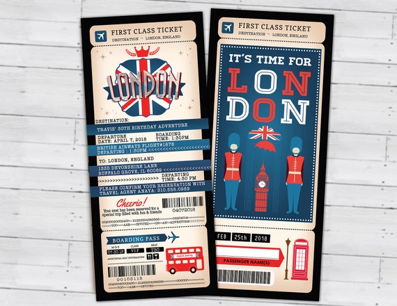London, passport and ticket, birthday invitation, travel birthday party invitation, Union Jack, England, British, Digital files only Il_570xn