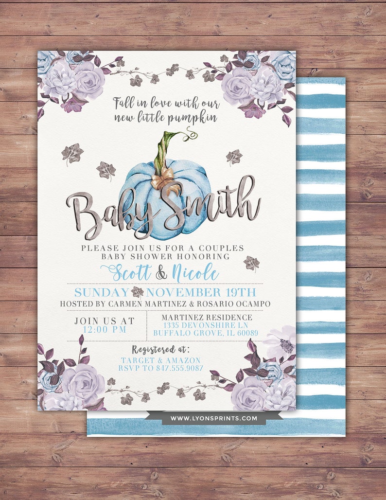 Little Pumpkin Baby Shower Invitation, baby shower invite, pumpkin baby shower invite, fall baby shower, BOHO, watercolor image 3