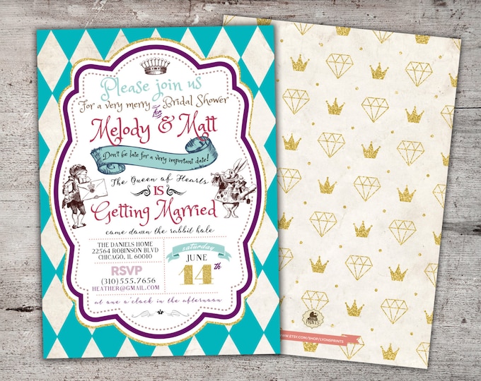 Tea Party, Wonderland Invitation, Birthday Invitation, through the looking glass, wonderland, wedding, bridal shower