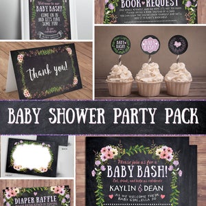 Floral, rustic, BOHO, BabyQ chalkboard couples co-ed Baby Shower BBQ invitation, baby-q, boy girl- baby is brewing, baby girl shower