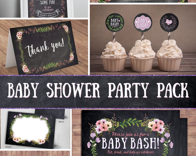 Floral, rustic, BOHO, BabyQ chalkboard couples co-ed Baby Shower BBQ invitation, baby-q, boy girl- baby is brewing, baby girl shower